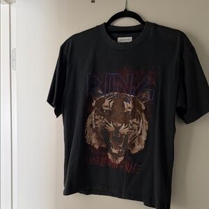 Anine Bing Black Tee with Brown Tiger Graphic